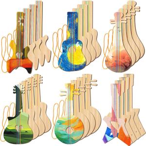 Syhood 24 Pcs DIY Wood Guitar Cutouts for Kids, 12 x 6.5 Inches Wood Guitars Cutouts for Boy Girls, Bamboo Musical Instrument for Painting, Suitable for Crafts Class, Birthday, Theme Party(Classic)