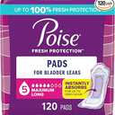 Poise Incontinence Pads and Postpartum Incontinence Pads, 5-Drop Maximum Absorbency, Long Length, 120 Count (2 Packs of 60), Packaging May Vary