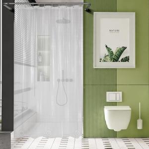 AmazerBath Long Stall Shower Curtain 60x84 Inches, Premium PEVA Heavy Duty Clear Shower Curtain, Waterproof Thick Bathroom Curtain with 3 Big Weighted Stones and 10 Rustproof Grommet Holes