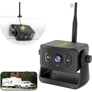 Wireless Backup Camera for RV/Truck/Camper/Trailer - Solar-Powered Strong Magnetic Mount, No Wiring/Drilling, HD Night Vision, Waterproof, Low Power - Works with iPhone & Android (Easy Installation)