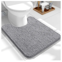 OLANLY Toilet Rugs U-Shaped 19.5*19, Extra Soft Absorbent Chenille Contour Bathroom Rugs for Toilet, Dry Quickly, Machine Washable, Non-Slip Toilet Bath Mat, Grey