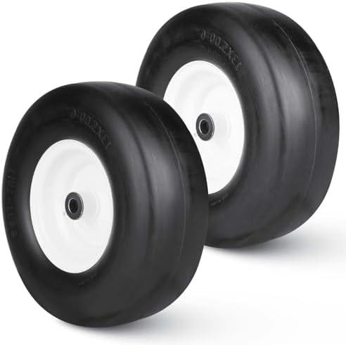 13x5.0-6 Lawn Mower Tires Flat Free, 3/4" Bore ID, 13x5-6 Zero Turn Mower Front Tires, 13x5x6 Solid Rubber Riding Lawn Mower Front Tire and Wheel, 3.25"-5.9" Centered Hub (2 Pack)