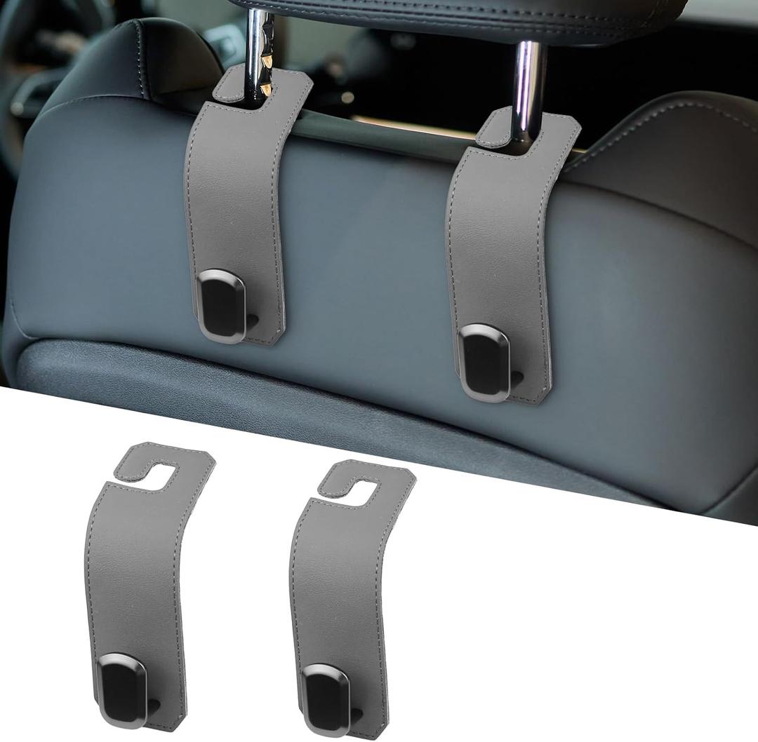 2PCS Car Seat Headrest Hooks, Leather Purse Hook for Cars, Auto Purse Hanger Holder for Grocery Bag Handbag Coat Umbrella, Headrest Storage Organizer Car Accessories (Gray, Single Hook)
