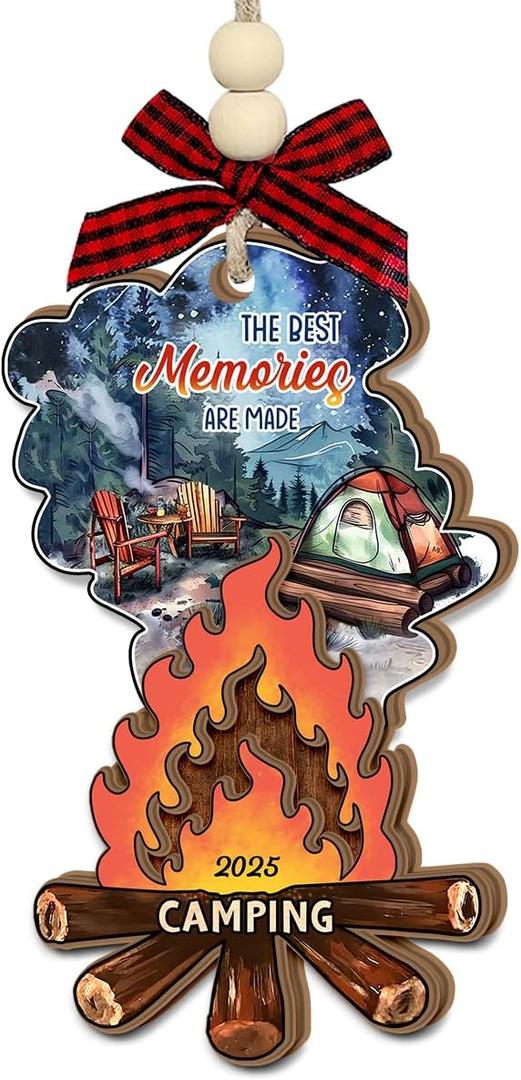6 x Camping Christmas Ornament 2025 - Camping Gifts for Men, Women, Camper Ornaments for Christmas Tree, Camper Gifts for Family, Couples, Hikers, Activity Outdoor Gift Ideas, Wooden Hanging Decor
