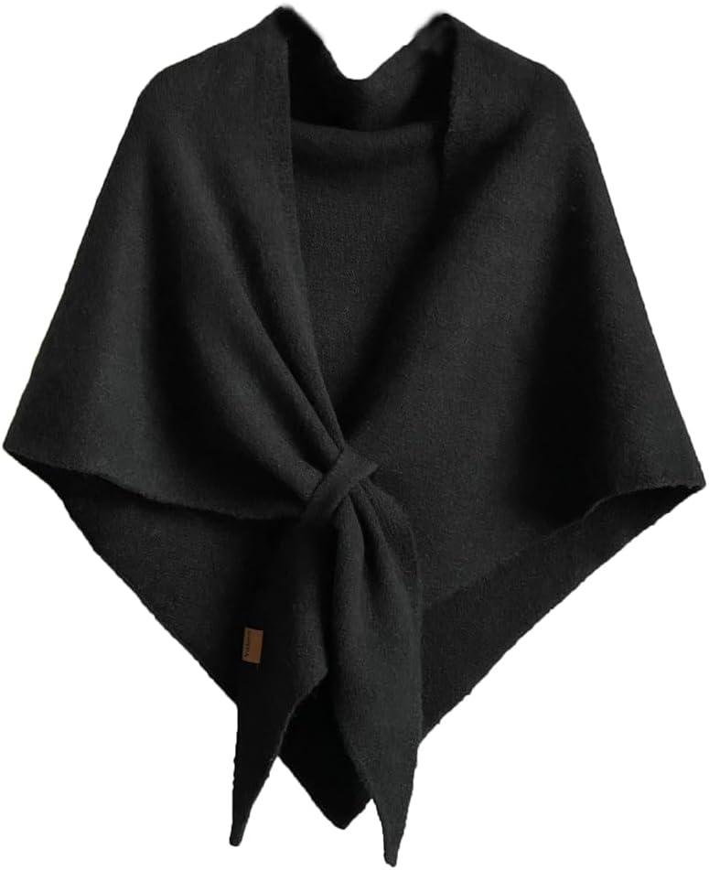Winter Shawl Wraps Women Knitted Shawls and Wraps Cardigan Cape Wool Pashmina Shoulder Top Sweater Shawl Scarf 2025 (Black)
