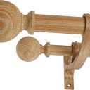 Double Wood Curtain Rods for Windows 36 to 72 Inches,1 Inch Front and 5/8 Inch Back Farmhouse Wooden Curtain Rod with Imitation Wood Grain Ball Finials and Double Aluminum Bracket,Light Wood Grain