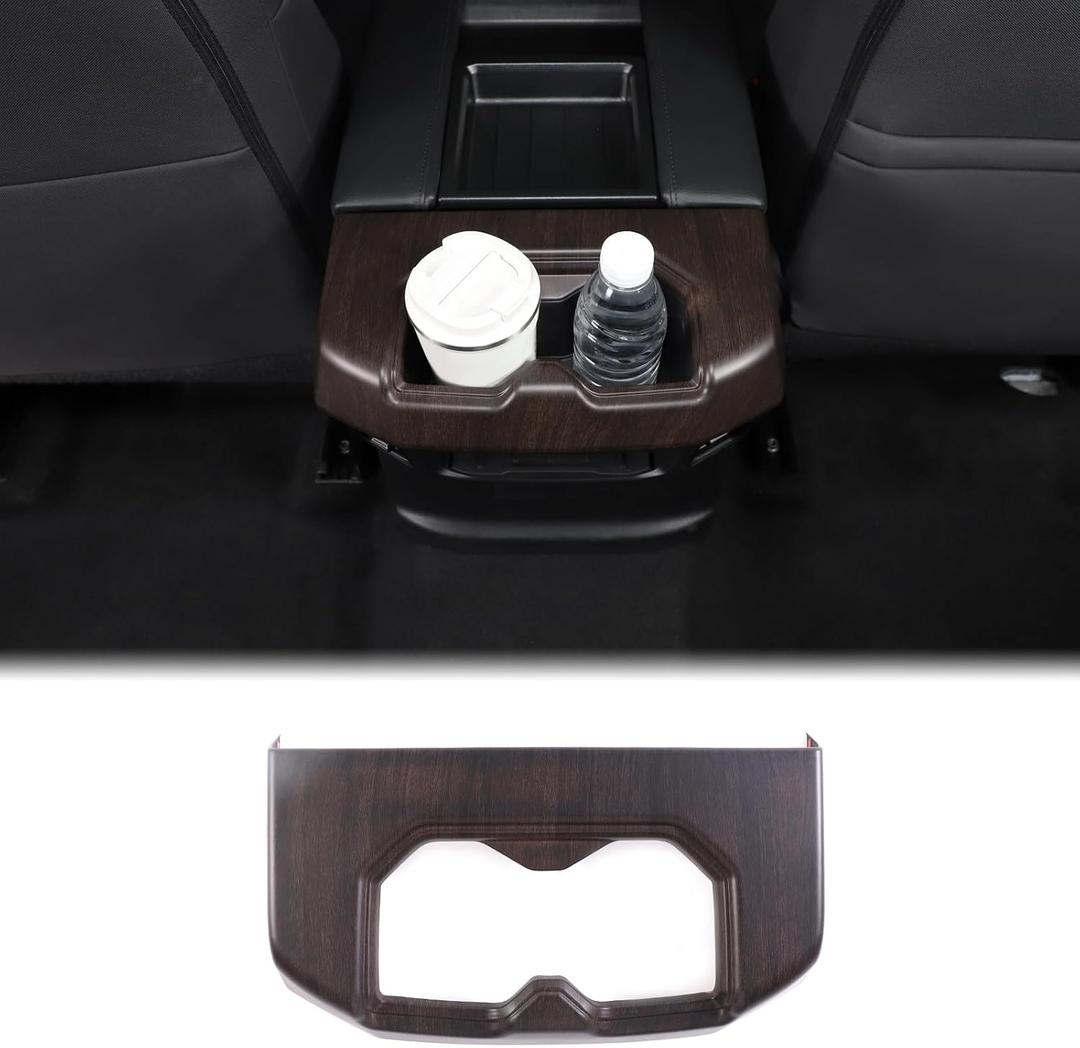 Aunginsy Rear Seat Central Armrest Cup Holder Cup Frame Trim Cover Compatible with Toyota Tundra/Sequoia 2022-2024 2025 Car Back Row Center Console Water Cupholder Decorative Sticker ABS Accessories (Oak Grain Pattern(Rear))