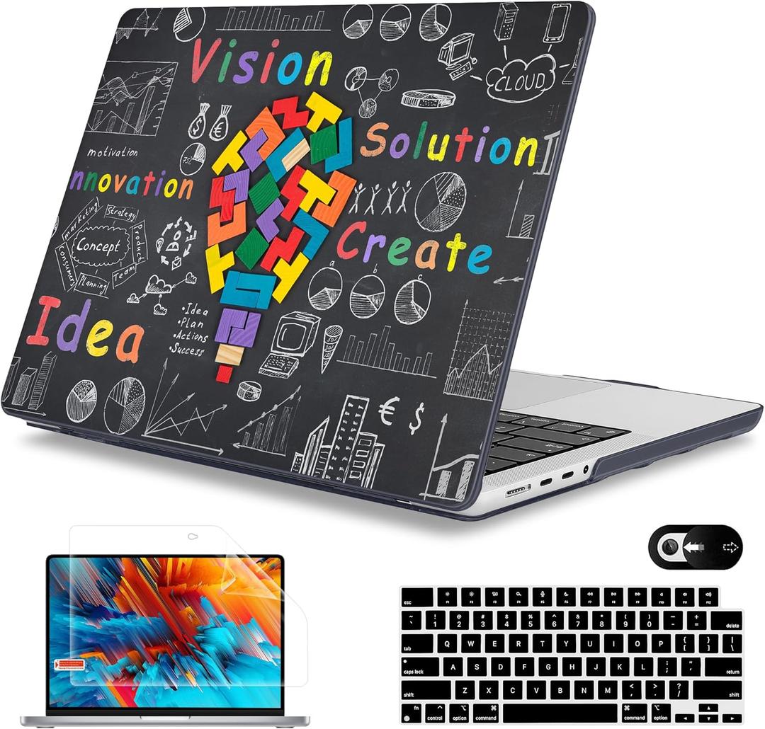 Mektron Case for MacBook Pro 14 inch 2024 2023 2021 Model M4 A3112 A3401 A3185 M3 A2918 A2992 M2 A2779 M1 A2442 Pro/Max, Plastic Hard Shell Case Cover for MacBook Pro 14", Geometric Blackboard