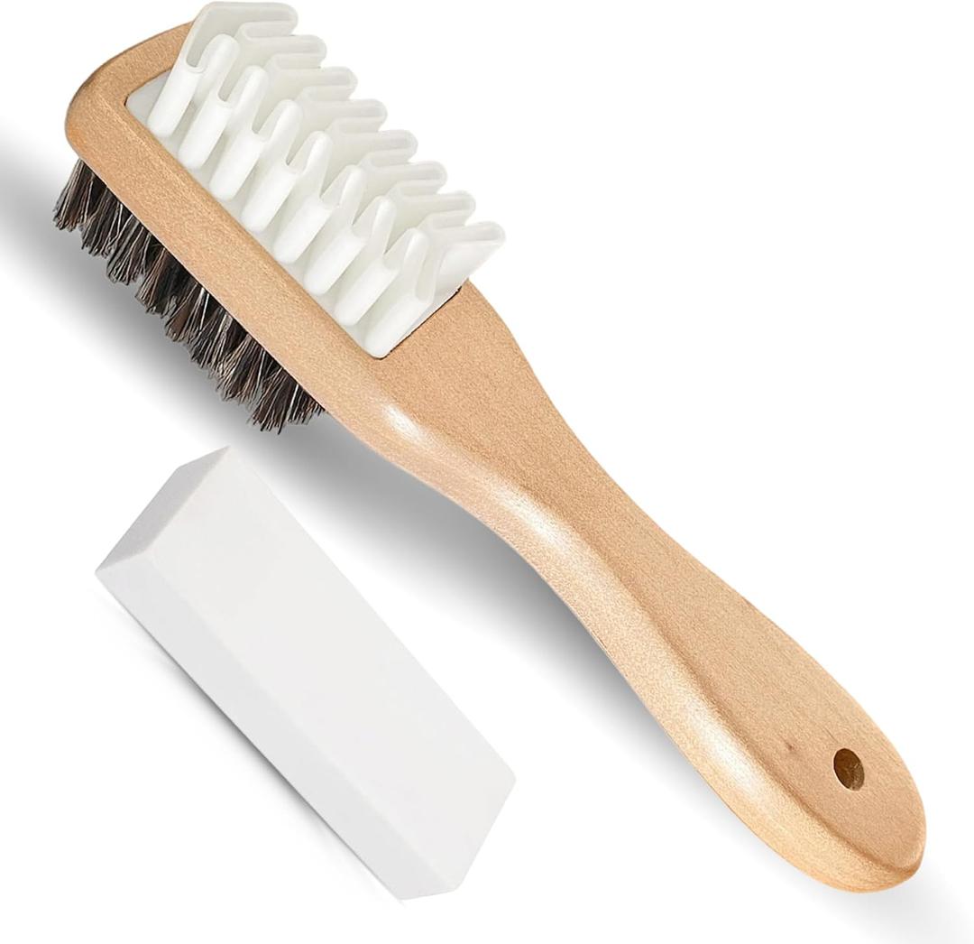 Suede Brush and Eraser, Suede Shoe Cleaner with Crepe & Brass Bristle Brush and Suede Eraser, Safe Effectively Solves Stubborn Stains on Sneaker Leather, Suede, Nubuck Care