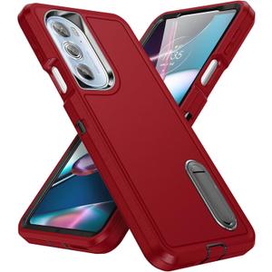 for Moto Edge Plus 2022 Case Moto Edge 30 Pro Case with Kickstand 3-Layer Military Grade Protective Cover Silicone Shockproof for Motorola Moto Edge Plus+ 2022 Phone Case (Red+Black)