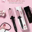 Farery Mini 3 Barrel Hair Waver - Portable Beach Wave Curling Iron for Short Hair, 1/2 Inch Ceramic Crimper with 3 Temp Settings & 30s Fast Heating, Dual Voltage Travel Hair Waver for Women, Pink