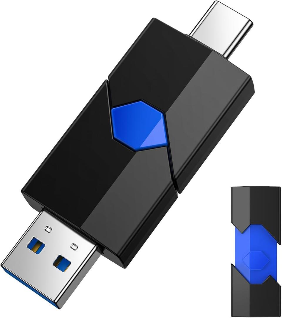 128GB USB Flash Drive JUANWE Type C & Type A Dual Port USB USB 3.1 Thumb Drive 150MB/s High Speed Transfer Memory Stick for Phone, Laptop, Tablet, Blue