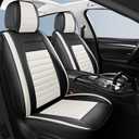 HChengkikz Car Seat Covers Full Set, Breathable Nappa Leather Seat Covers, Horizontal Stripes Automotive Seat Covers, Universal Seat Cushions for Sedan SUV Truck (5 PCS Full Set, Black + Cream)