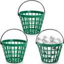 Bekith 3 Pack Small Plastic Golf Ball Basket, Golf Ball Container Golf Bucket with Handle, Holds 25 Balls, Green