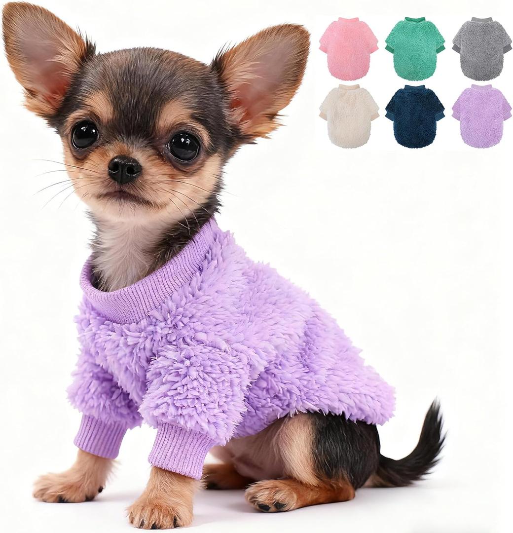 Dog Sweater for Small Dogs Girl Boy, Winter Fleece Teacup Dog Sweaters, Cute Puppy Clothes Warm Soft Pet Outfit Apparel (Purple, X-Small)