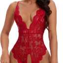 Women One Piece Lingerie Lace Bodysuit Deep V sexy Teddy Lingerie, Size: Small