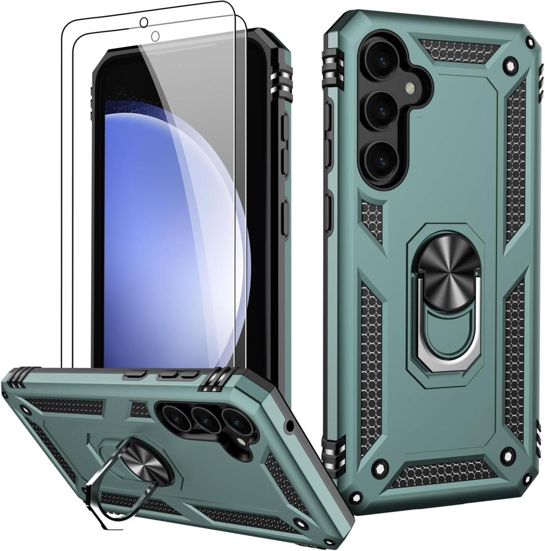 LUMARKE for Galaxy S23 FE Case with Screen Protector,Pass 16ft. Drop Tested Military Grade Protective Phone Cover with Magnetic Ring Kickstand Compatible with Car Mount Holder Pine Green