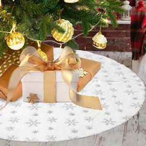 Christmas Tree Skirt 48 inches Faux Fur White Christmas Tree Skirt for Christmas Tree Decorations Winter Holiday Home Christmas Party Ornaments (Silver)