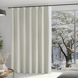NICETOWN Natural Room Divider Sliding Glass Door Curtain 96 inches Long 100 inch Wide Blackout Thick Faux Linen Drape - Sound Dampening Rod Pocket/Back Tab/Hook Belt for Living Room, 1 Panel