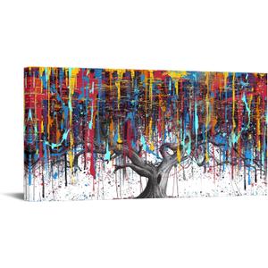 Abstract Colorful Tree of Life Painting Canvas Wall Art Big Tree Branches Picture Poster Prints for Living Room Home Decor Wrapped Ready to Hang 20x40Inch