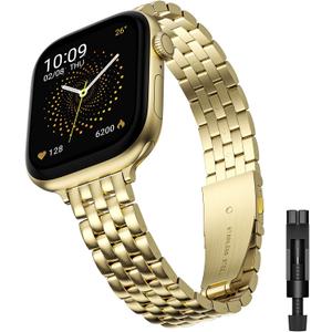 Slim Stainless Bands Compatible with Apple Watch Band 38mm 40mm 41mm 42mm 44mm 45mm 46mm 49mm, Women Men Business Watch Straps Metal Link Bracelet for iWatch Series 11/10/9/8/7/6/5/4/3/2/1/Ultra/SE