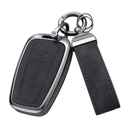 YO&YOYE Compatible with Toyota Key Fob Cover with Keychain Leather Key Case Protector for 2018-2022 Camry RAV4 Highlander C-HR Prius Corolla Avalon GT86 Smart Key (Model1, Black)