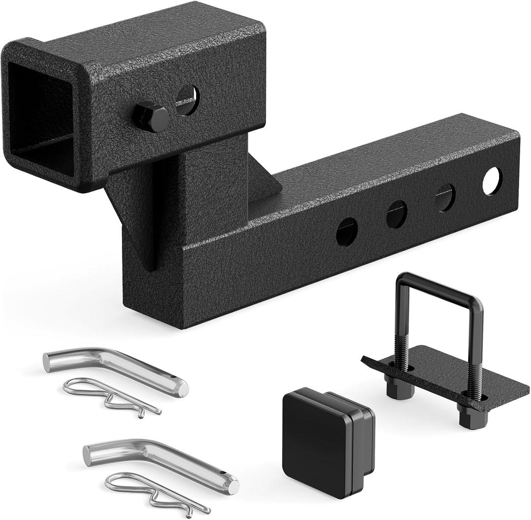 YZONA 2-Inch Trailer Receiver Hitch Riser & Extender, 4.4" Rise/Drop, Solid Tube, Extension Length Options 5", 6", 8", 9", 7500 lbs Towing Capacity, Matte Black