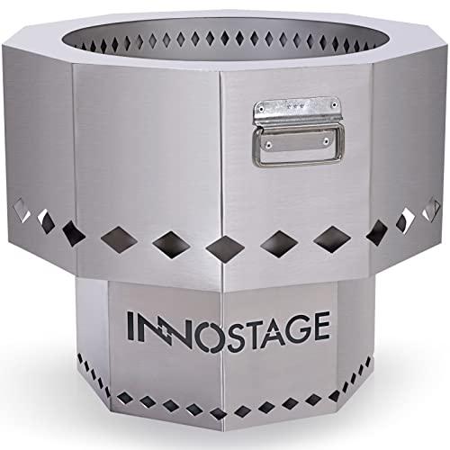 Stainless Steel Fire Pit - Smokeless Portable Design Woodpellet Firepits with Enhanced Airflow for Efficient Flames - Perfect for Outdoor Gatherings of 4-6 People - Easy to Use and Maintain