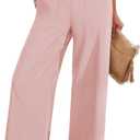 FireSwan Women's Wide Leg Work Pants High Elastic Waist Dress Palazzo Pants Trousers with Zipper Pockets (Pink L) (Pink, L)