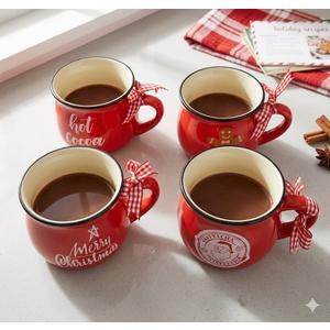 Sawysine Christmas Coffee Mugs Set of 4, 12 oz Ceramic Mug Gift Holiday Hot Cocoa for Family Mom Woman Friend Farmhouse (Candy Canes Style)