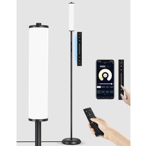 OUTON Bright LED Floor Lamp with Remote, Touch & APP Control, 1500LM 65" Tall Smart Standing Lamp, Color Changing Ambient Lighting, Music Sync, Modern Corner Lamps for Living Room, Bedroom, Black