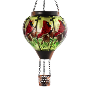 DREAMSKIP Large Hot Air Balloon Cardinal Solar Lantern Lights with Flame, Green Glass Balloon Lantern Waterproof Outdoor Decor for Garden Yard Patio, Birthday Mother's Day Gifts for Moms Women