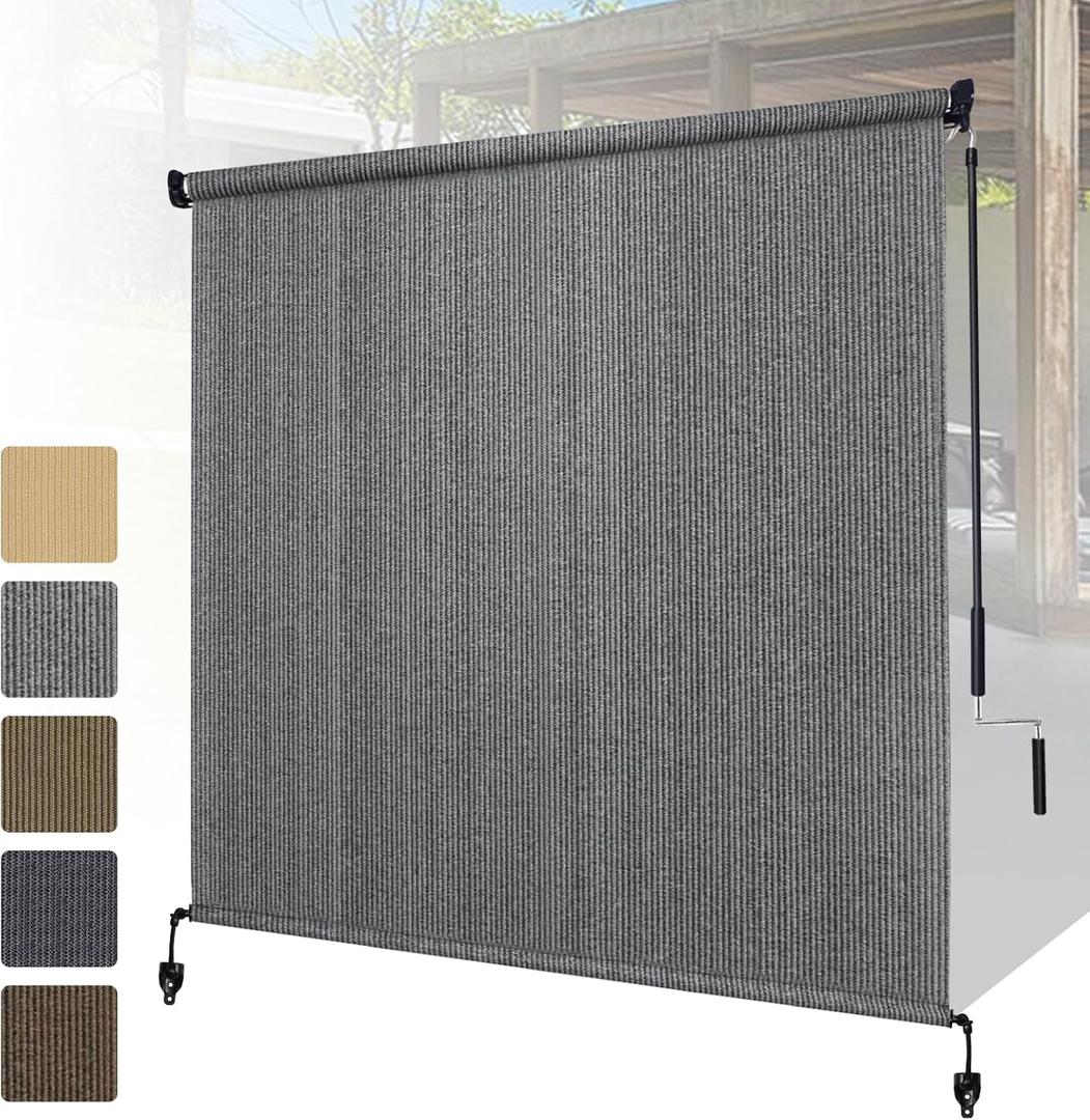 Shade&Beyond Outdoor Roller Shades with Splicing Design, 6' W x 6' H Cordless Patio Roll Up Blinds, Exterior Shade Cloth Roll for Porch, Gazebo, Pergola, Balcony, Gray