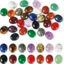 28 Pcs Oval Gemstone Cabochons Flatback Healing Crystal Stone Cabochons 12x10 mm Natural Stone Dome Cabs for Jewelry Making Necklace Bracelet DIY Craft Photo Frame