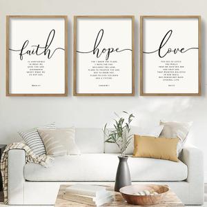 Houmury Set of 3 Framed Farmhouse Bible Verses Wall Decor Sign 11x14 Christian Faith Scripture Wall Art for Home Living Room Bedroom Wall Decor (11"x14" Brown)