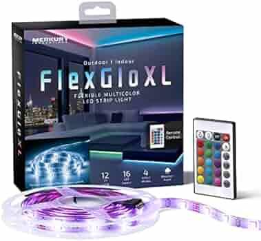 Merkury Innovations LED Strip Light Waterproof 120 LEDs 12 Ft RGB SMD 5050 LED Rope Lights Color Changing LED Strip Lights with 24-Keys IR Remote Controller 12v Power Supply TV Backlight Kit w Remote