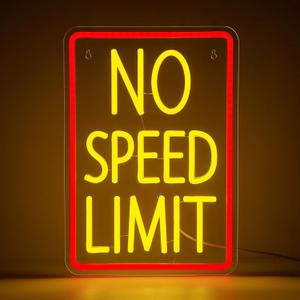 No Speed Limit Neon Sign for Wall Decor, Dimmable Speed Limit Sign in Red Yellow LED Neon Lights for Man Cave, Bedroom, Garage, Bar, Game Room, Party, Car Wall Decor, Gift for Racing & Car Lover