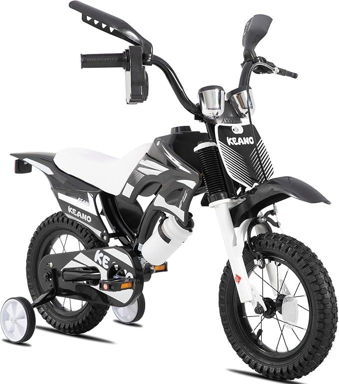 KEANO Motocross Style Kids Bike for Boys Girls Ages 2-4 Years, 12 Inch Bikes with Training Wheels and Number Plate, Toddler Bike Children Bicycles Blue