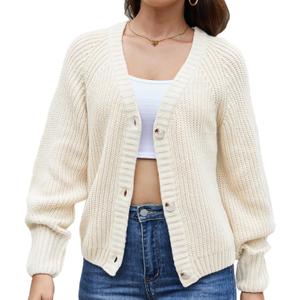 Zmnfewx Women's Loose Sweater Button Soft V-Neck Long-Sleeved Cardigan Knitted Sweater Warm and Comfortable Coat Cream White, M