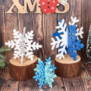 KIMOBER 6Pcs Winter Wooden Snowflake Decorations,Blue Silvery and White Glitter 3D Christmas Wood Snowflake Signs Tabletop Decor Tabletop Centerpiece for Home Xmas Party(Blue White Silvery)