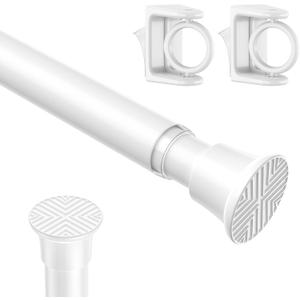 AIZESI 1PCS Spring Tension Curtain Rods 24 to 46 Inch White Tension Rod Spring Curtain Rod Short Curtains Rod 's Tension Adjustable Curtain Rods for Window, (With One Set Rod's Holder)