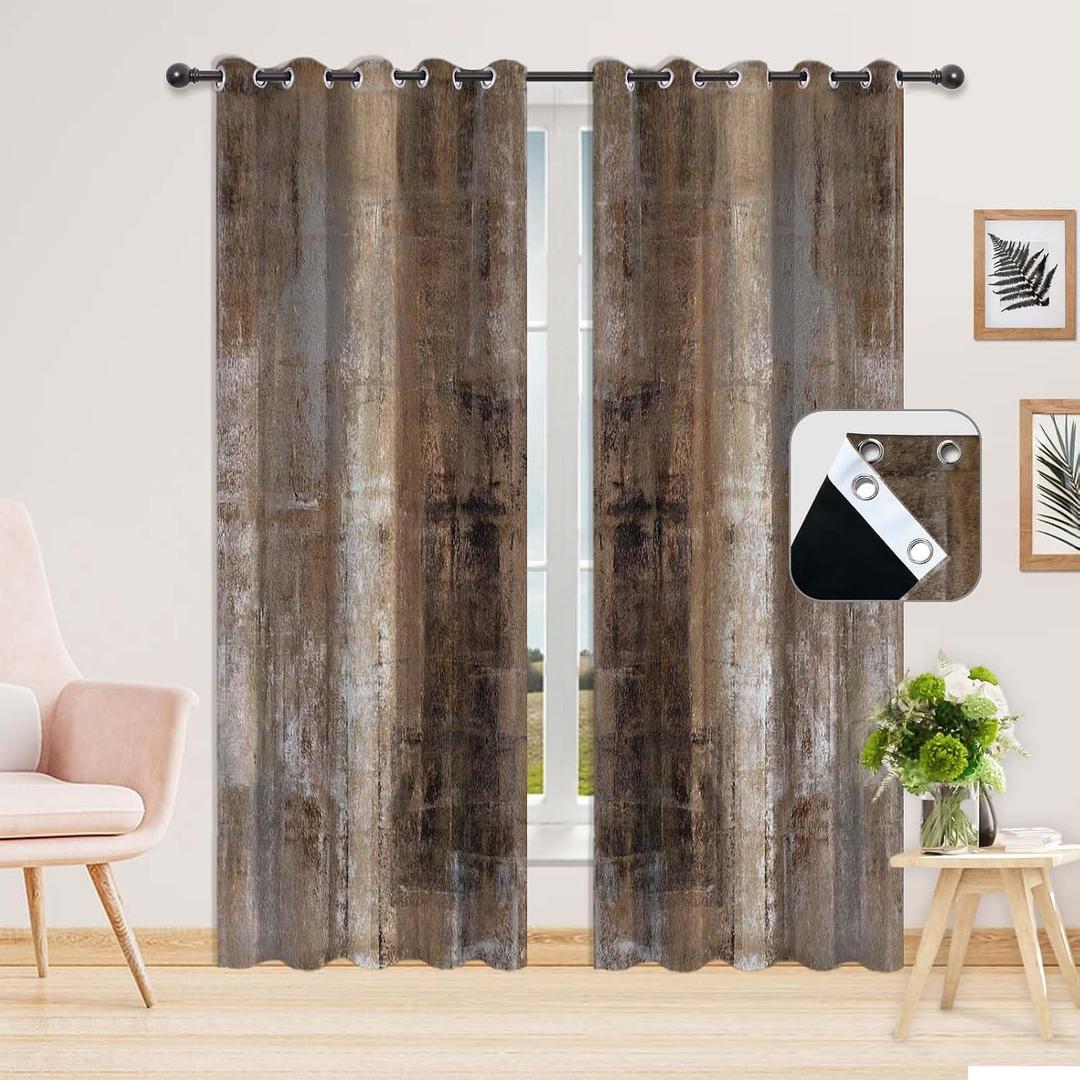 Dark Brown Blackout Curtains for Bedroom, Abstract Thermal Insulated Grommet Curtains for Living Room -Can Block and Transmit Light (2 Panels, 52" W x 84" L)