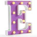 Pooqla LED Letter Lights, Purple Light Up Alphabet Sign, Colorful DIY Marquee Night Light with Warm White LED, Home Party Birthday Wedding Bar Decoration, Purple Letter E