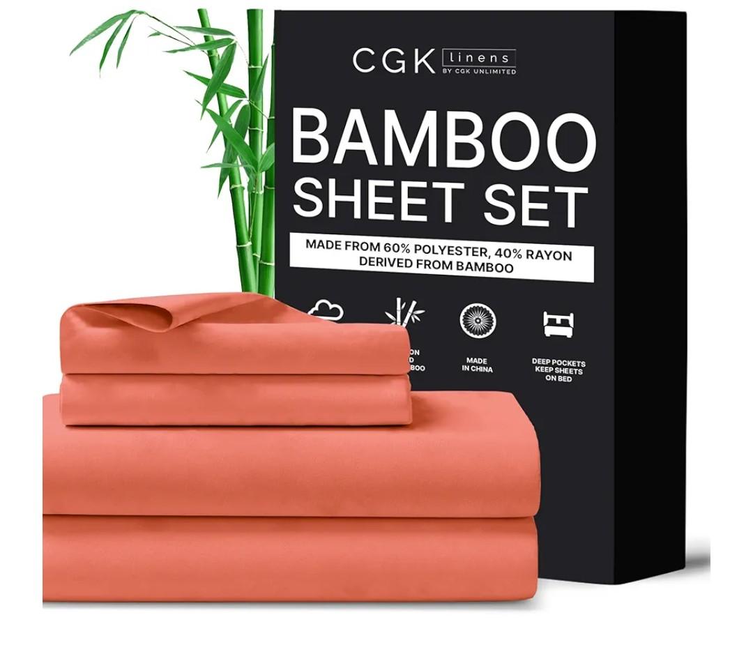 CGK Unlimited Full Size Sheets - Cooling and Breathable Sheets - 60% Polyester, 40% Rayon Derived from Bamboo - Super Soft & Comfy for Hot Sleepers to Stay Cool, Fits Full Sized Bed (Full, Coral) CGK Unlimited Full Size Sheets - Cooling and Breathable Sheets - 60% Polyester, 40% Rayon Derived from Bamboo - Super Soft & Comfy for Hot Sleepers to Stay Cool, Fits Full Sized Bed (Full, Coral)