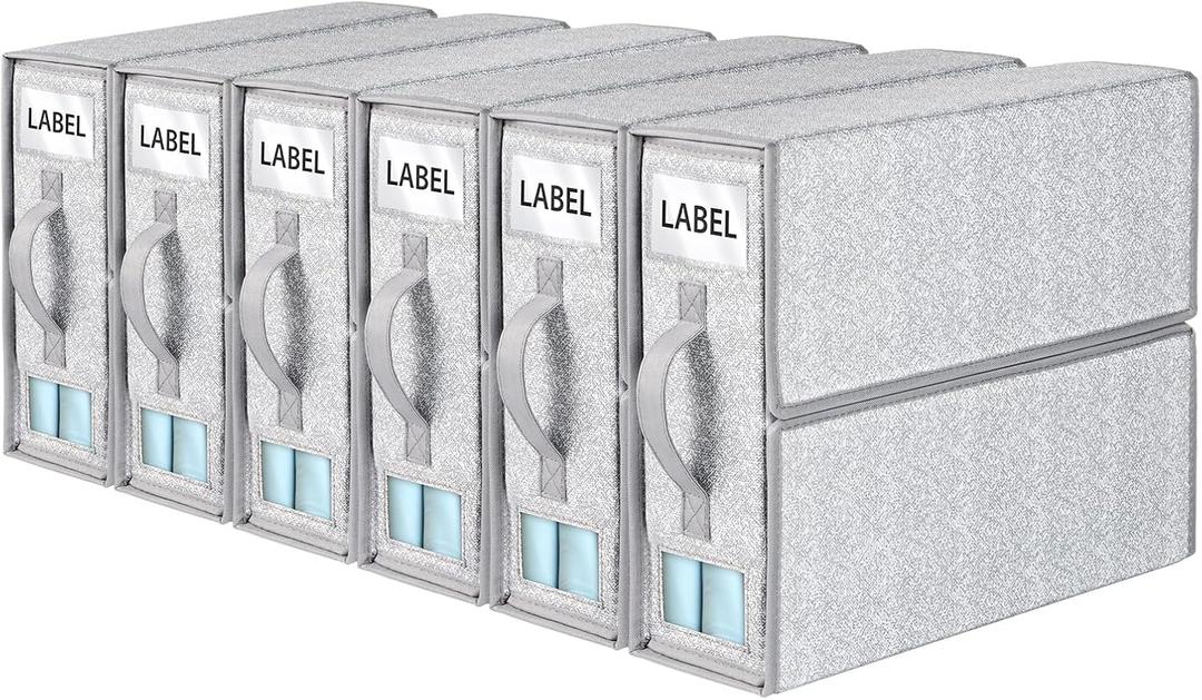 Syeeiex Bed Sheet Organiser Storage, 6 Pack Bedding Storage Box, Foldable Bed Linen Storage with Window and Label, Flavenly Bed Sheet Organizer with Zip for Super King, Blanket, Duvet Cover Set - Grey