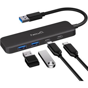Dual USB C USB A 3.0 Hub: USB Hub 4 Ports with 2* USB-C 3.0 and 2* USB-A 3.0, Ultra Slim Portable USB Splitter Adapter for Laptop, PS4, Flash Drive, HDD, Xbox, Printer, Mouse, Keyboard, Computer