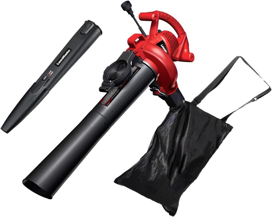 LawnMaster Red Edition BV1210 1201 Electric Blower Vacuum Mulcher 12 Amp 2-Speed Adjustment with Metal Impeller 240 MPH 380 CFM 14:1 Mulch Ratio