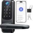 Keyless Entry Door Lock with Handle, Built-in WiFi Deadbolt, Smart Fingerprint Security Lock for Front Door, Support Doorbell Call and APP Unlock, Easy Installation, Matte Black