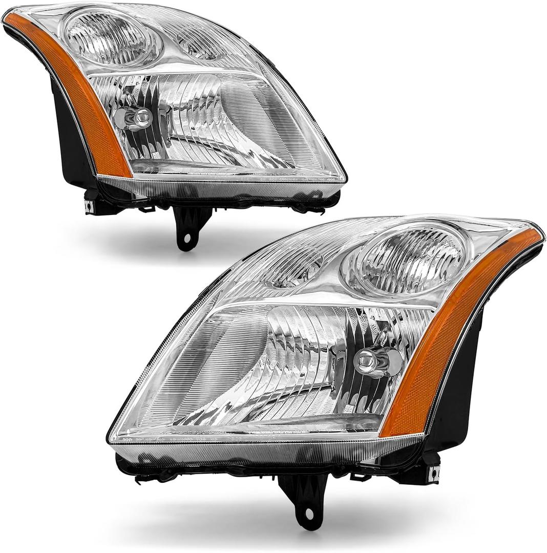 Headlight Compatible with Nissan Sentra 2007 2008 2009 Headlight 2007-2009 Headlamp Chrome Housing Amber Reflector Replacement Pair Left and Right