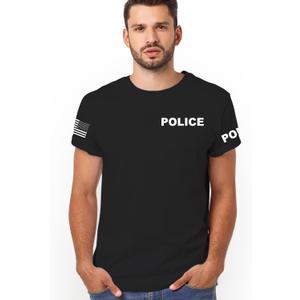 Veracco 2-Sided Police T-Shirt  Cop Guard T-Shirts Event Staff Shirt Two-Sided American USA Flag On Arm Men Tees (X-Large, Black)